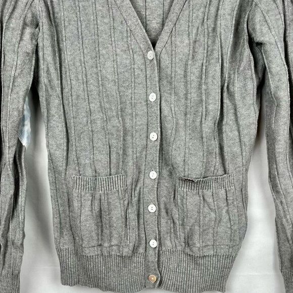 Bonage Gray Half Button Up Front Pockets Cardigan Sweater - Picture 2 of 9